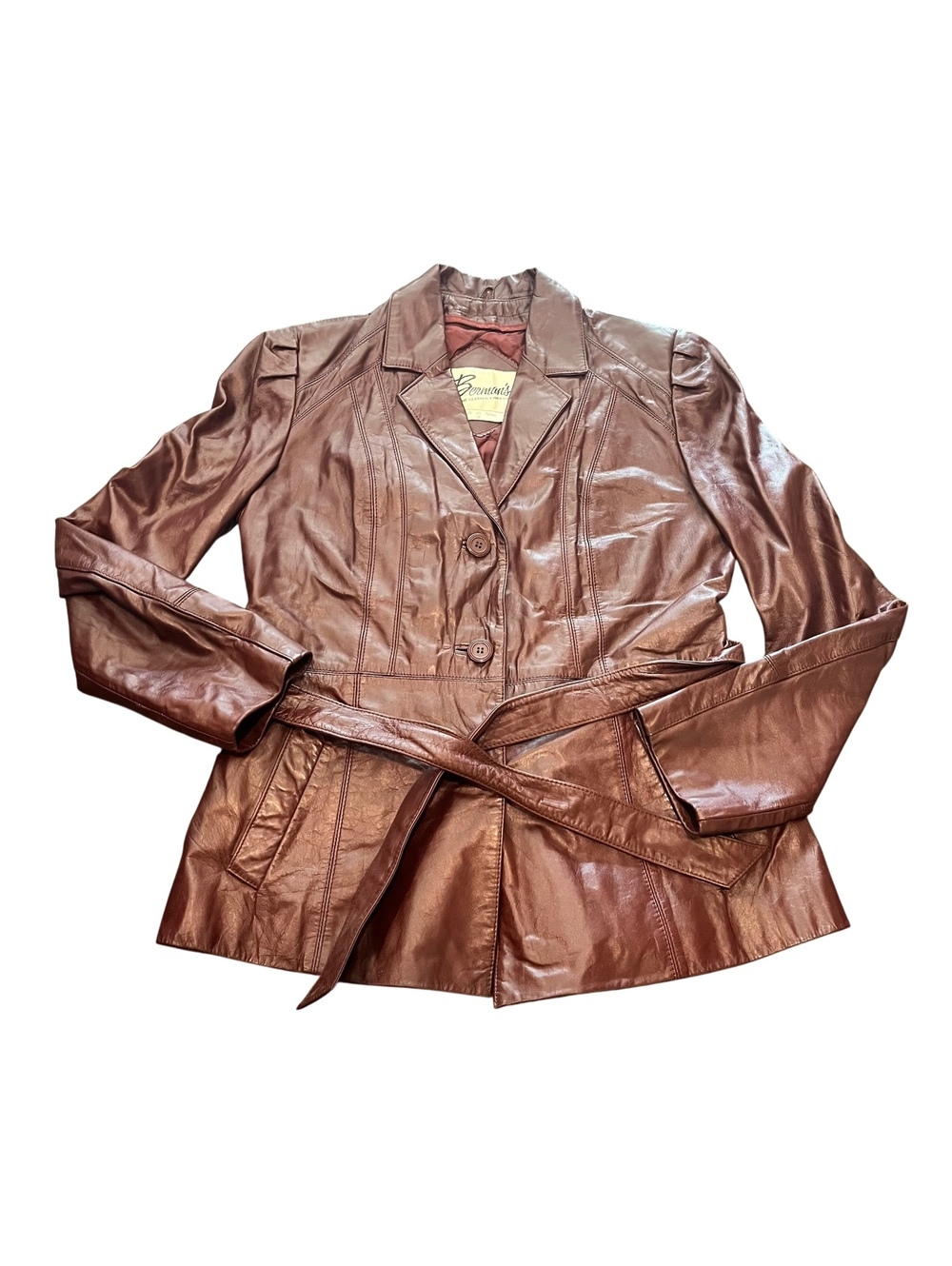 Berman's maroon leather belted vintage jacket